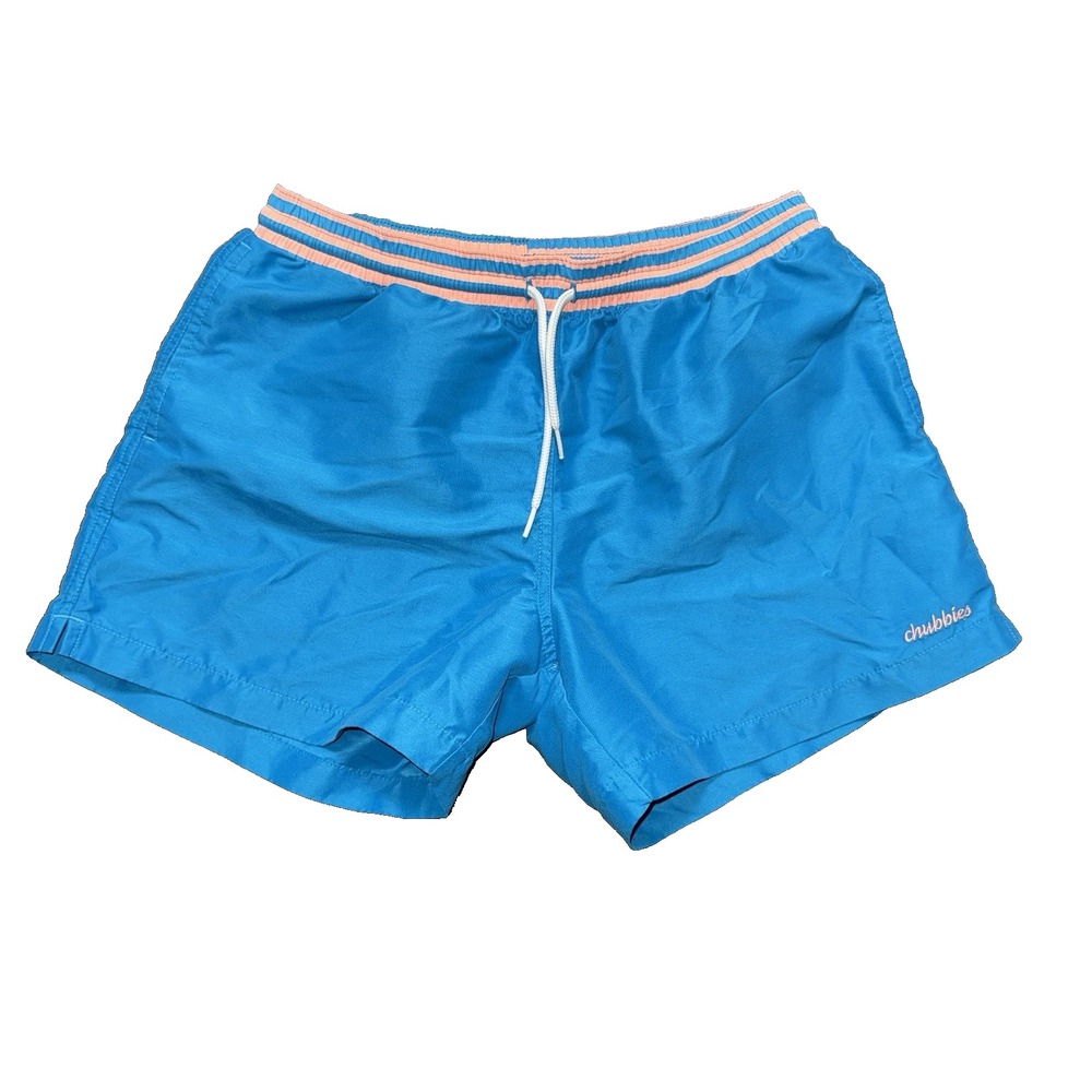Chubbies Shorts Men's Size Medium Blue Swim Trunks Pink Drawstring Made USA